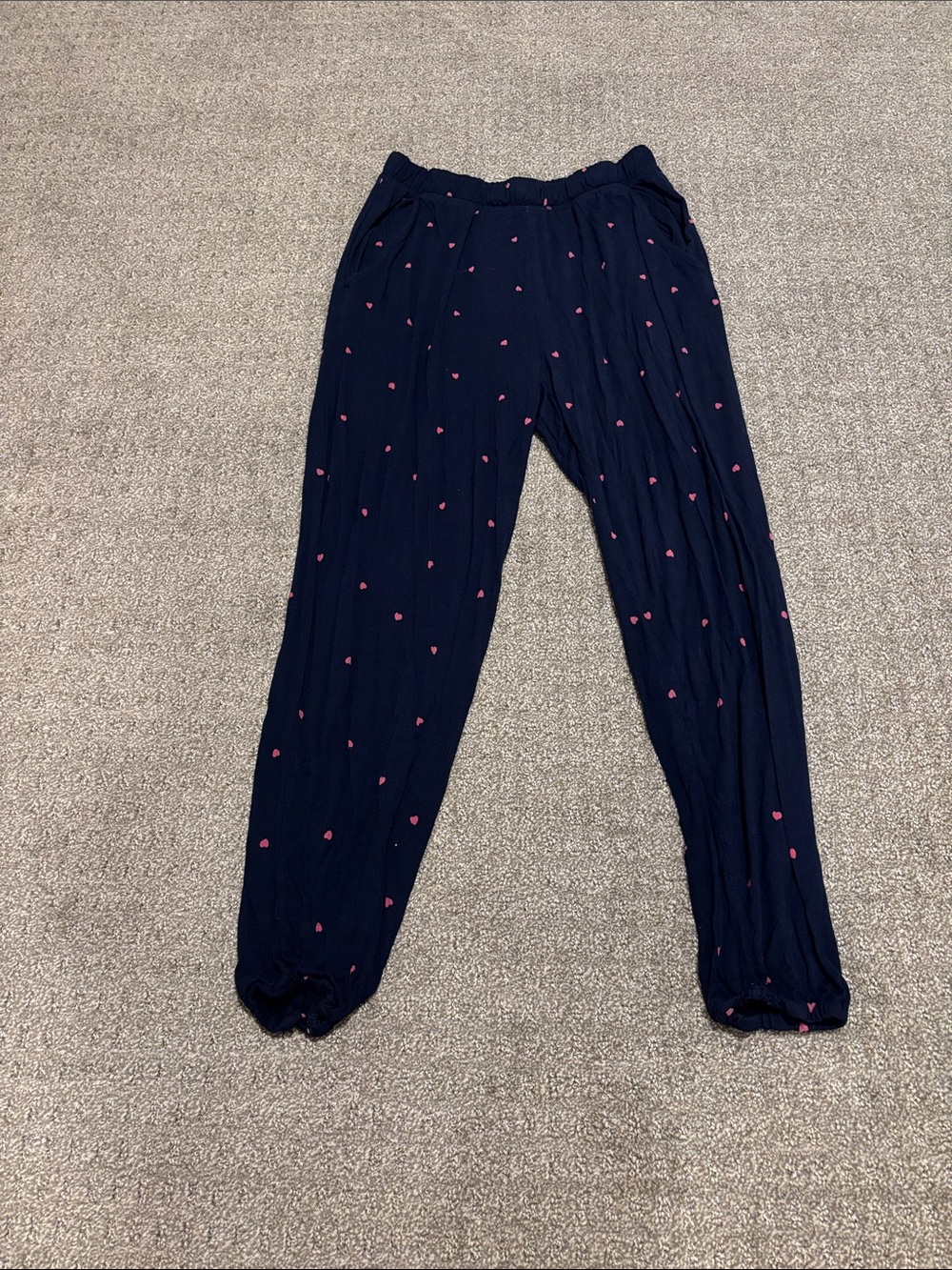 LOFT Navy Pajama Bottoms with Pink Heart Print